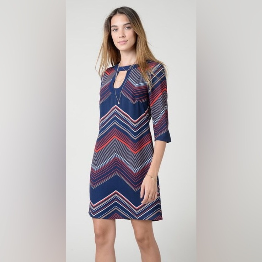 Molly Bracken Navy Chevron Long Sleeve Dress